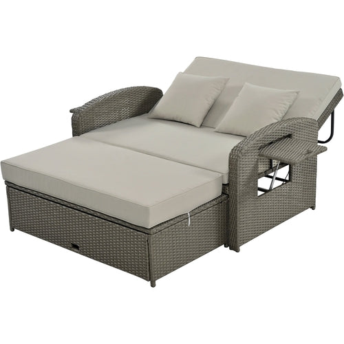 Outdoor Chaise Lounge Rattan White with Adjustable Design for Patio,