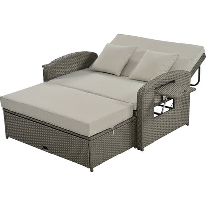 Outdoor Chaise Lounge Rattan White with Adjustable Design for Patio,