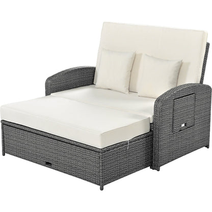 Outdoor Chaise Lounge Rattan White with Adjustable Design for Patio,