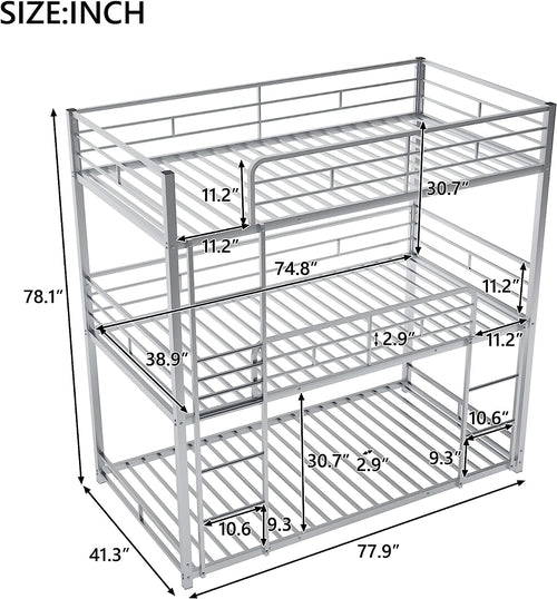 Black Triple Metal Bunk Bed Twin XL Full Queen Sizes