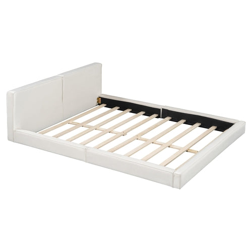 Queen Size Upholstered Platform Bed with Velvet Fabric, Grounded Bed