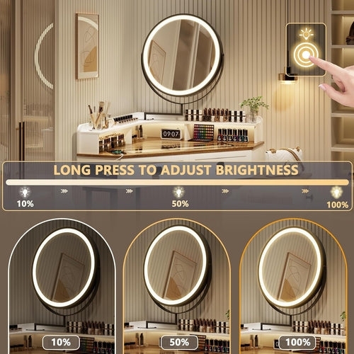 White Corner Vanity Mirror With Built In Charging Station