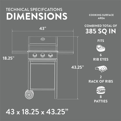 3 Burner Stainless Steel Propane Gas Grill With Cabinet