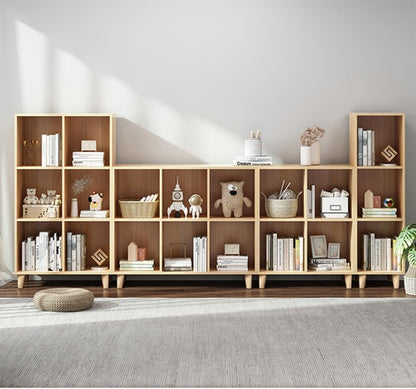 Open Cube Low Bookcase 3 Tier Freestanding Oak Finish