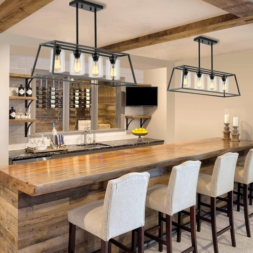 Black Farmhouse Linear Chandelier 4 Light For Dining Room