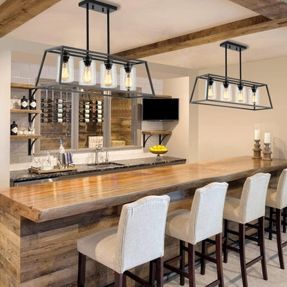 Black Farmhouse Linear Chandelier 4 Light For Dining Room