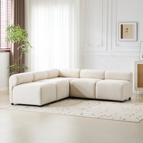 Modular Chenille Sectional Sofa – Modern Curved Upholstered Couch for