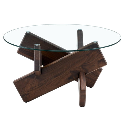 Modern Round Glass Coffee Table – 33.4" Tempered Glass Top with MDF