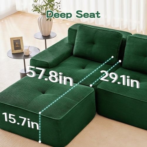 82 Modern L-Shaped Modular Sectional Sofa For Living Room, Corduroy