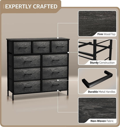 Faux Wood Dresser 9 Drawers For Bedroom Furniture Storage