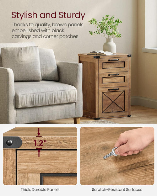 3 Drawer Farmhouse Filing Cabinet With Printer Stand For Home Office