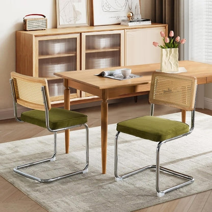 Rattan Dining Chairs Set of 2,Upholstered Mid-Century Modern Dining