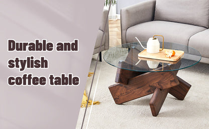 Modern Round Glass Coffee Table – 33.4" Tempered Glass Top with MDF