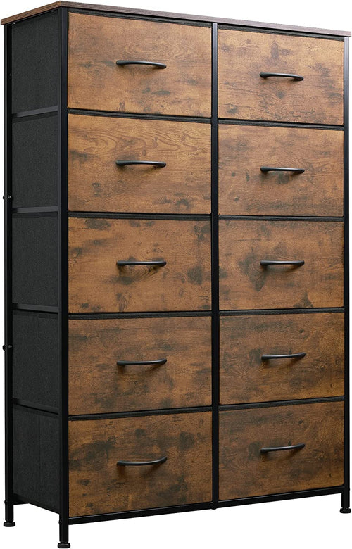 Tall Rustic Brown Dresser With 10 Deep Drawers For Bedroom