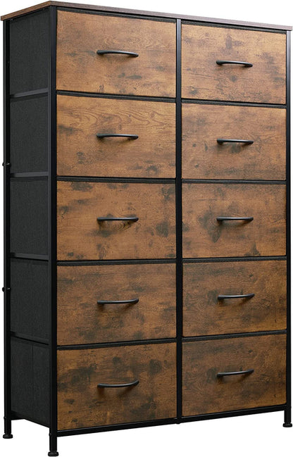 Tall Rustic Brown Dresser With 10 Deep Drawers For Bedroom