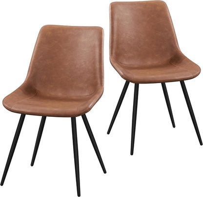 Dining Chairs Set Of 2 Brown Upholstered Faux Leather