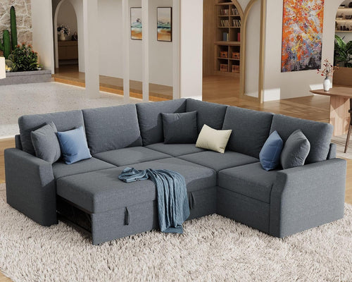 Grey L Shaped Sectional Sofa Bed 85 Inch With Storage