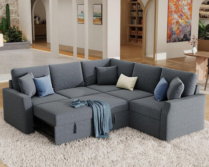Grey L Shaped Sectional Sofa Bed 85 Inch With Storage