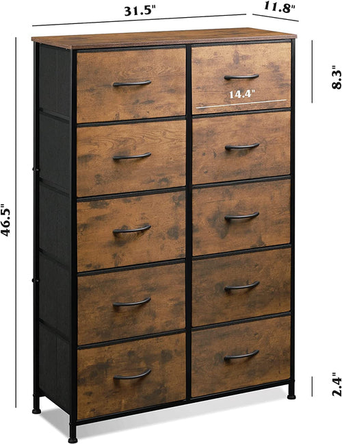 Tall Rustic Brown Dresser With 10 Deep Drawers For Bedroom