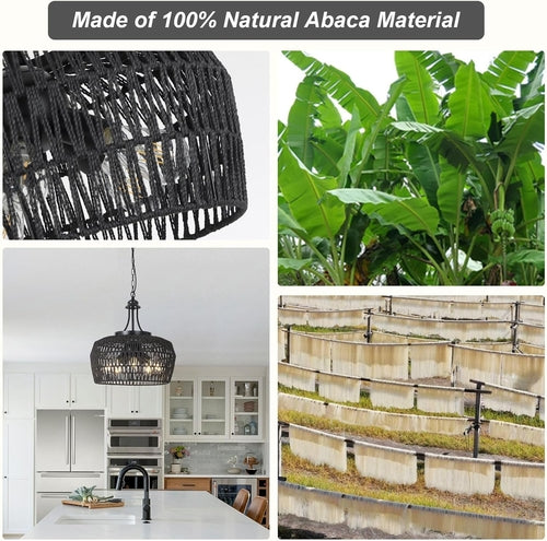 5-Light Black Rattan Chandelier Farmhouse Dining Room