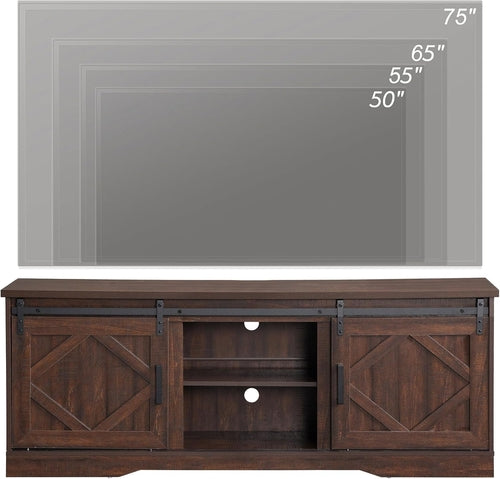 75 Inch Rustic Brown Barn Door TV Stand With Storage