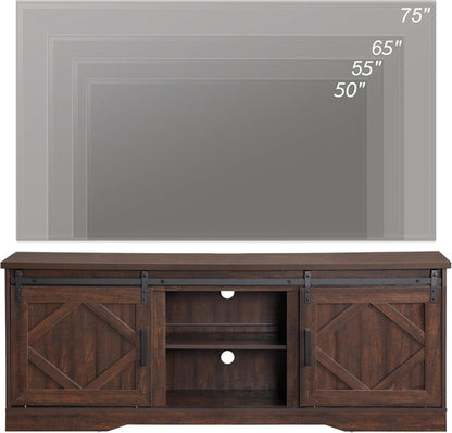 75 Inch Rustic Brown Barn Door TV Stand With Storage