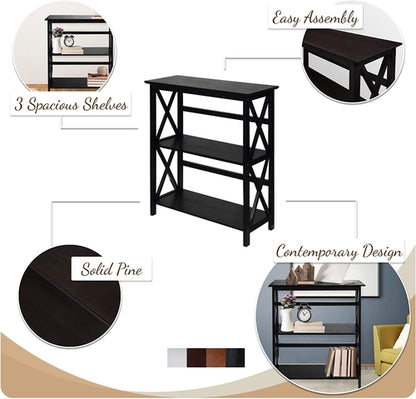 Shelf Bookcase With X Design Three Shelf Storage For Books