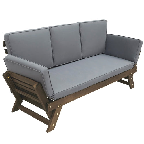 Outdoor Adjustable Patio Wooden Daybed Sofa Chaise Lounge with