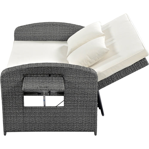 Outdoor Chaise Lounge Rattan White with Adjustable Design for Patio,
