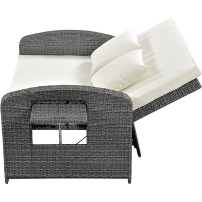 Outdoor Chaise Lounge Rattan White with Adjustable Design for Patio,