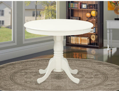 Mid Century Round Solid Wood Dining Table With Linen White Finish