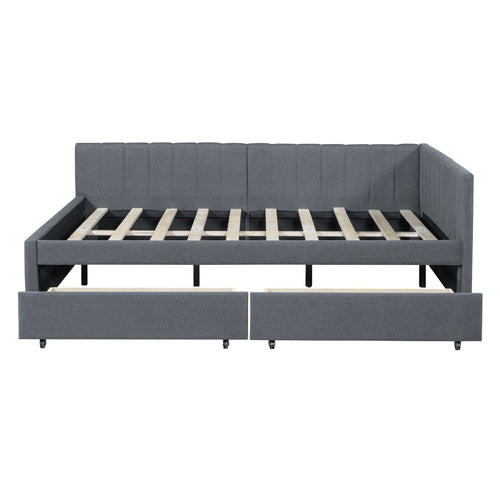 Upholstered Daybed with 2 Storage Drawers Sofa Bed Frame, Linen Fabric