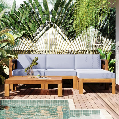 Outdoor Backyard Patio Wood 5-Piece Sectional Sofa Seating Group Set