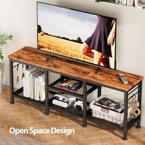 Rustic Brown TV Stand For 55 Inch With Open Storage Shelves
