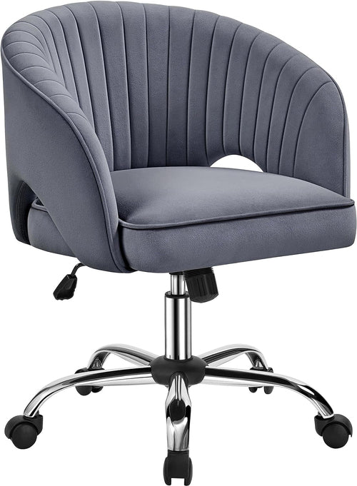 Dark Gray Velvet Swivel Office Chair Tufted Barrel Back