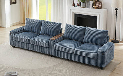 Modern 4-Seater Corduroy Sofa Couch with USB Ports, Hidden Storage and