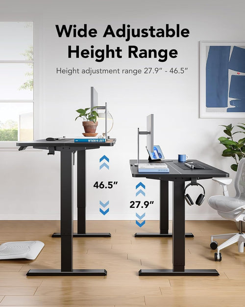 48 Inch Black Electric Standing Desk With Adjustable Height And Memory