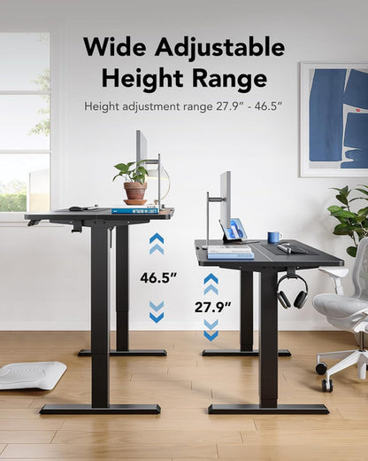 48 Inch Black Electric Standing Desk With Adjustable Height And Memory