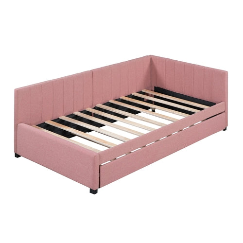 Upholstered Daybed with Trundle Sofa Bed Frame No Box Spring Needed,