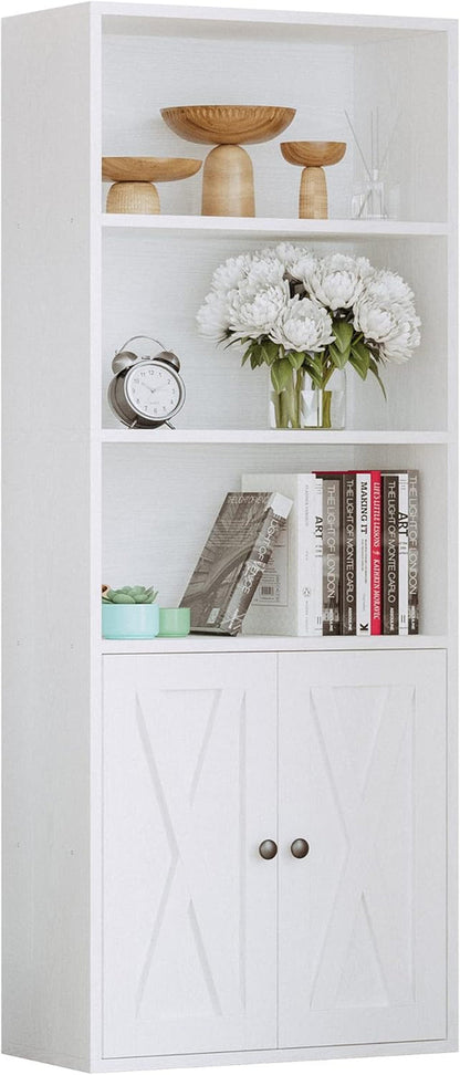Industrial Bookshelf With Doors 11.8 Depth 5 Shelf Bookcase