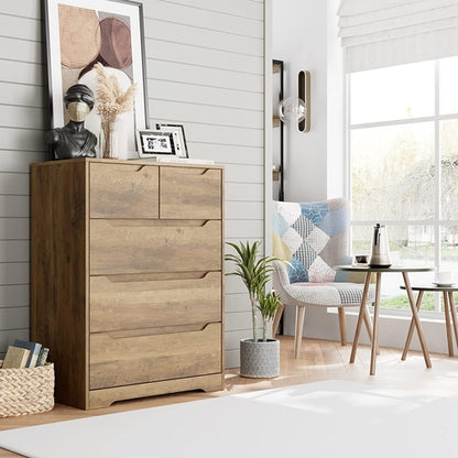 Rustic Brown 5 Drawer Dresser For Bedroom Organization