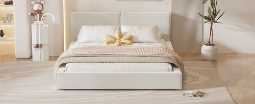 Queen Size Upholstered Platform Bed with Velvet Fabric, Grounded Bed
