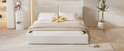 Queen Size Upholstered Platform Bed with Velvet Fabric, Grounded Bed