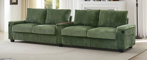 Modern 4-Seater Corduroy Sofa Couch with USB Ports, Hidden Storage and