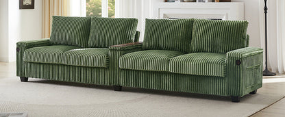 Modern 4-Seater Corduroy Sofa Couch with USB Ports, Hidden Storage and