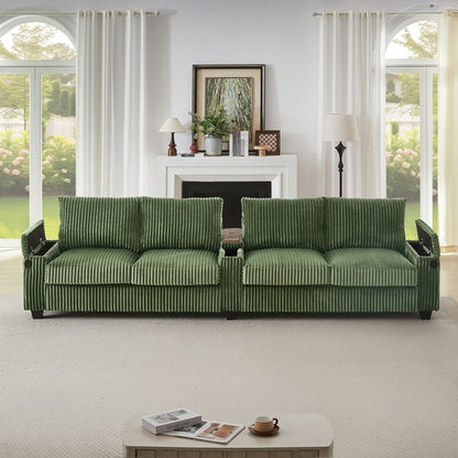 Modern 4-Seater Corduroy Sofa Couch with USB Ports, Hidden Storage and