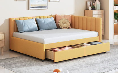 Upholstered Daybed with 2 Storage Drawers Sofa Bed Frame, Linen Fabric