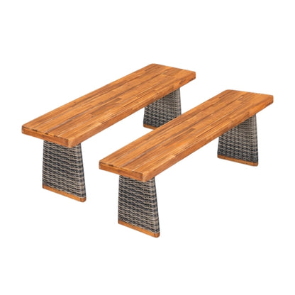 Outdoor 3 Piece Acacia Wood Dining Set with Handwoven Rattan Legs