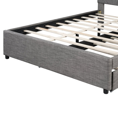 Queen Size Upholstered Platform Bed with Brick Pattern Headboard and