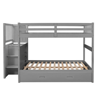 Full over Full Bunk Bed with Twin Size Trundle, Gray
